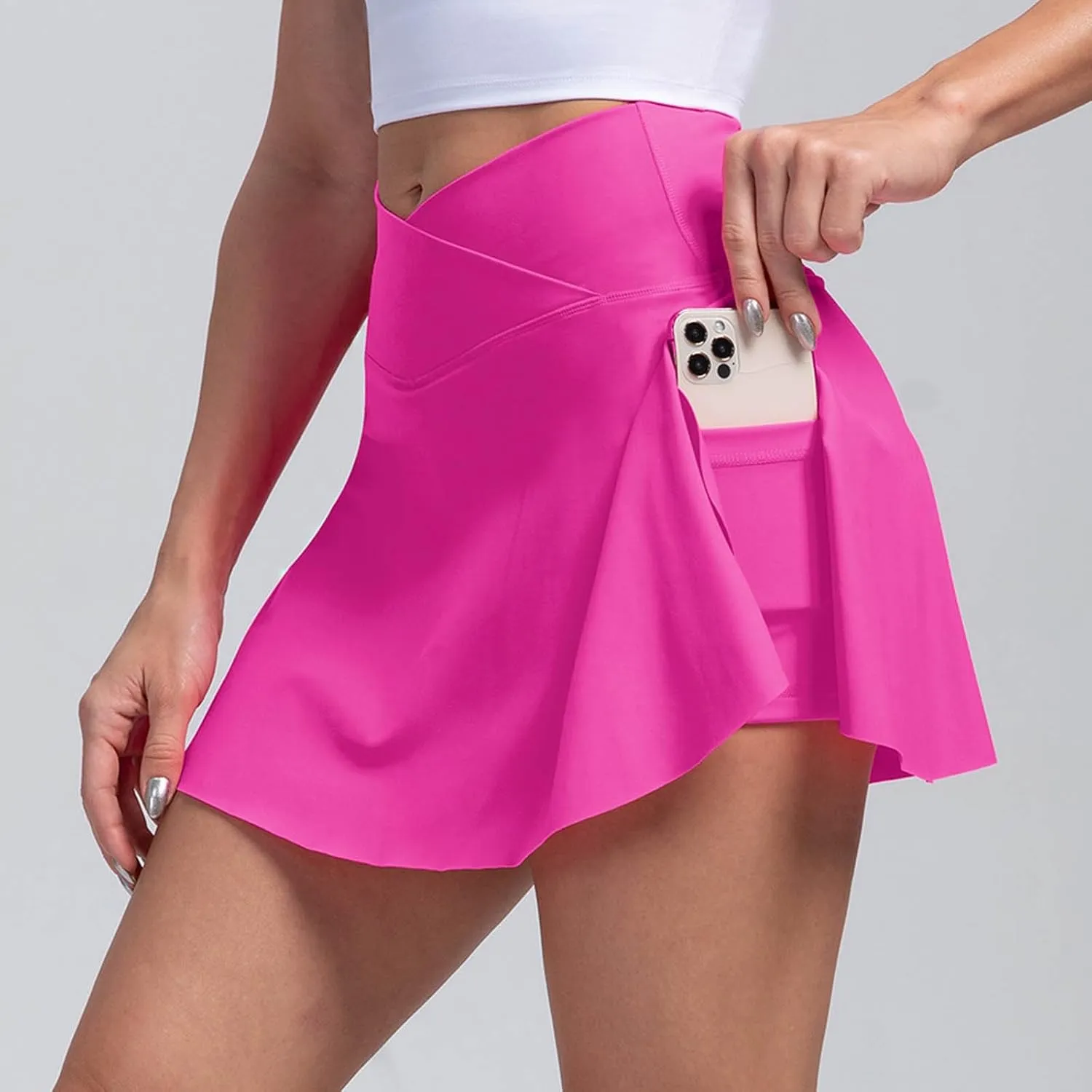 Women's Tennis Mini Skirts Elastic High Waisted Athletic Stretchy Skirt with Shorts Lightweight Running Workout Skort