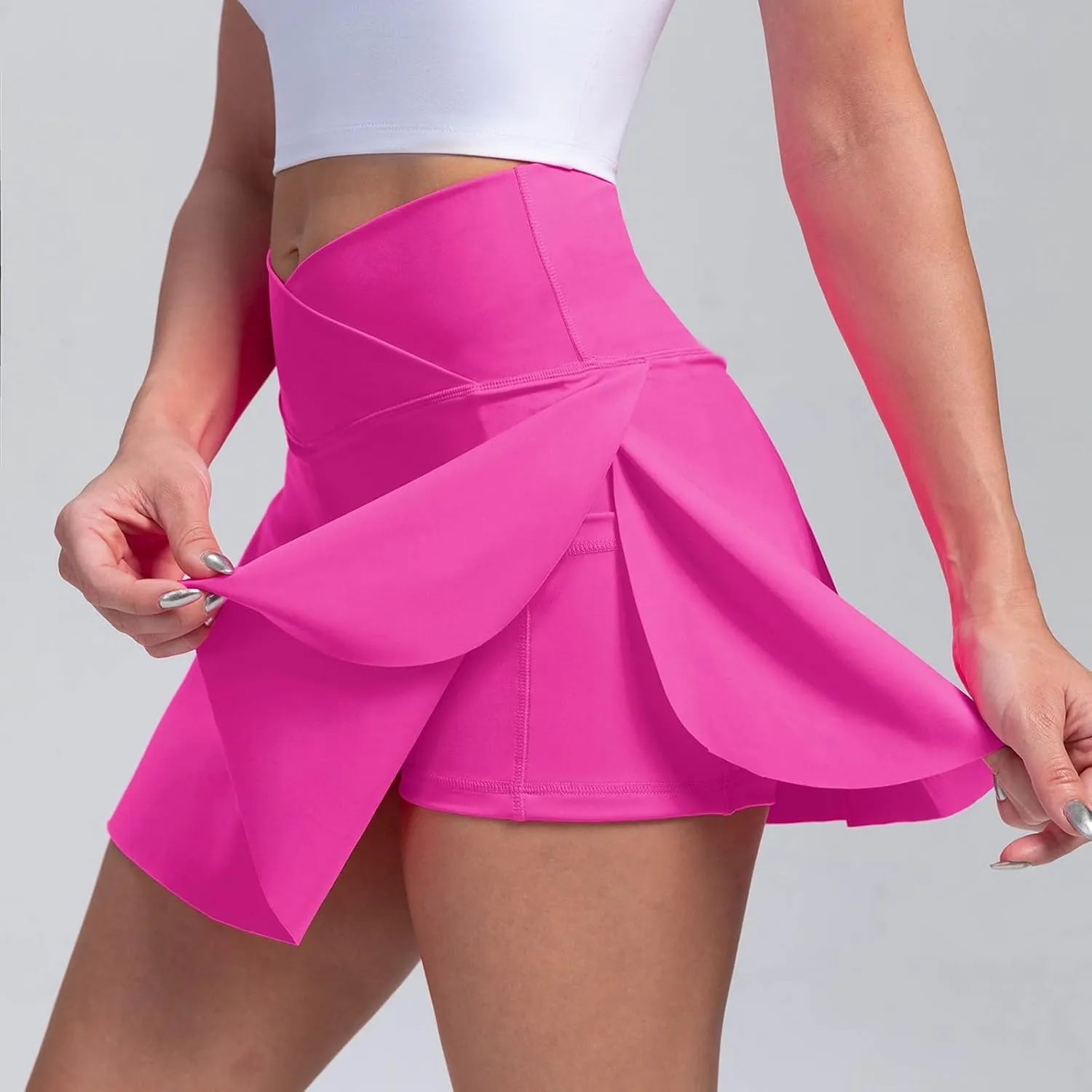 Women's Tennis Mini Skirts Elastic High Waisted Athletic Stretchy Skirt with Shorts Lightweight Running Workout Skort