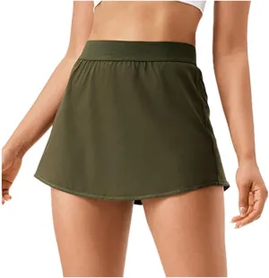 Women's Tennis Mini Skirts Elastic High Waisted Athletic Yoga Skorts Lightweight Running Workout Built in Shorts Skirt