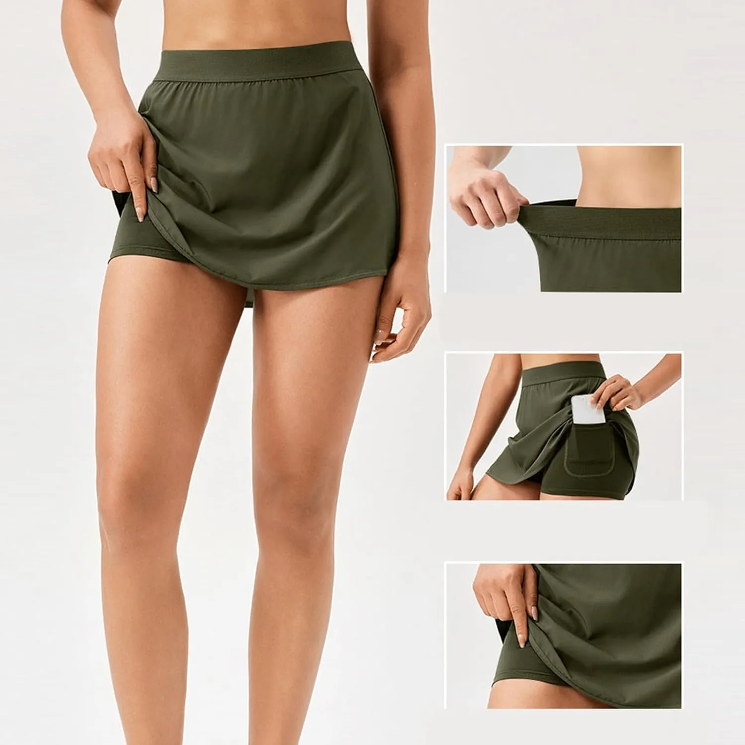 Women's Tennis Mini Skirts Elastic High Waisted Athletic Yoga Skorts Lightweight Running Workout Built in Shorts Skirt