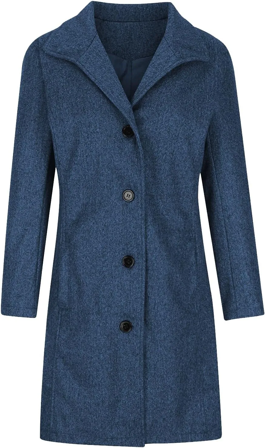Women's Thicken Single Breasted Pea Coat Stand Collar Mid Long Wool Coats with Pockets Casual Trench Coat Overcoat