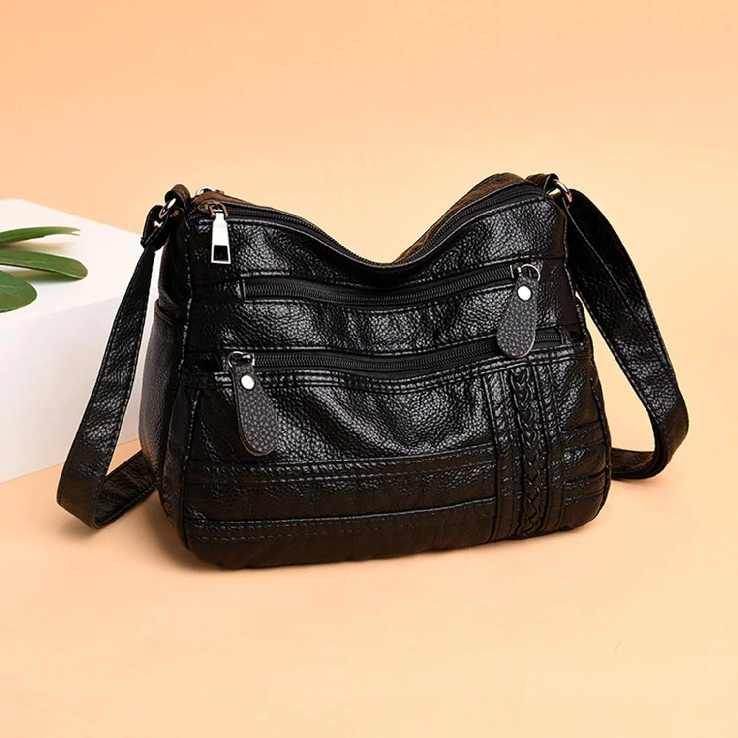 Women's Trendy Purses Vegan Leather Hobo Handbags Lightweight Quilted Leather Handbags for Women Gifts for Mom(Black)
