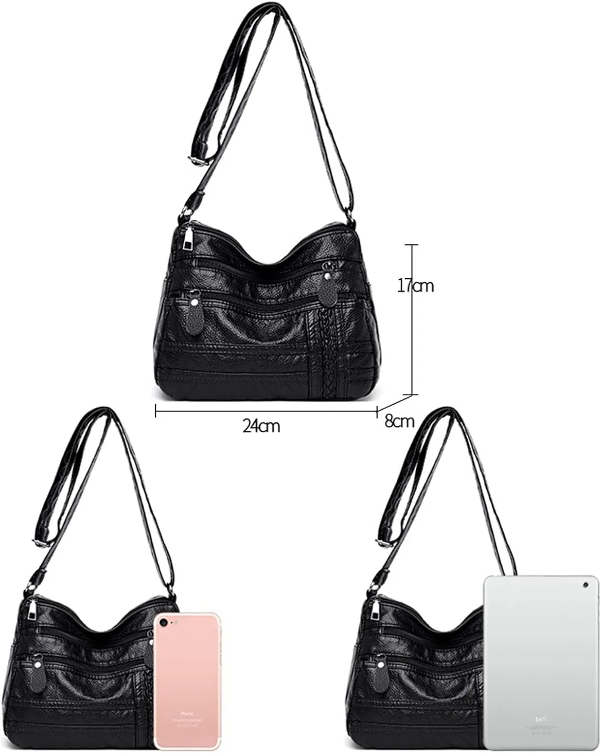 Women's Trendy Purses Vegan Leather Hobo Handbags Lightweight Quilted Leather Handbags for Women Gifts for Mom(Black)