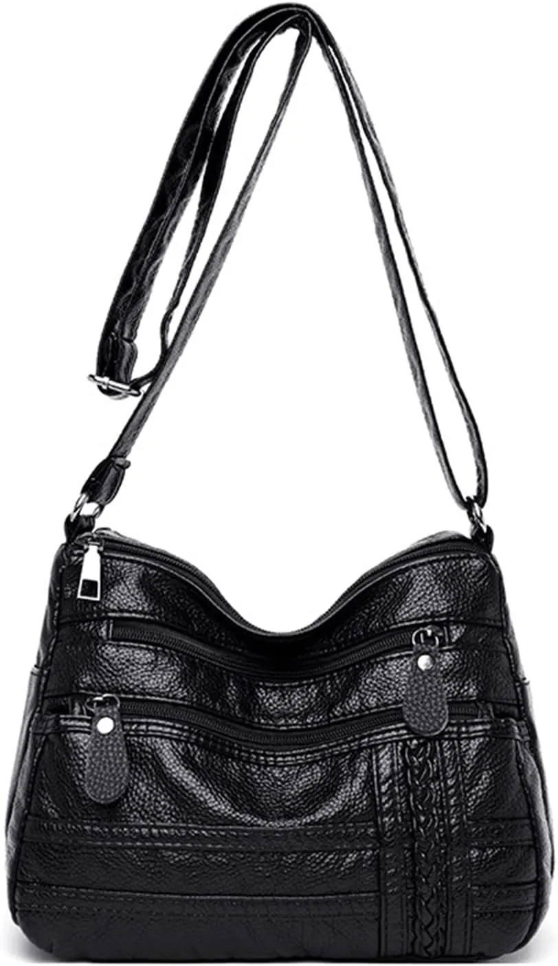 Women's Trendy Purses Vegan Leather Hobo Handbags Lightweight Quilted Leather Handbags for Women Gifts for Mom(Black)