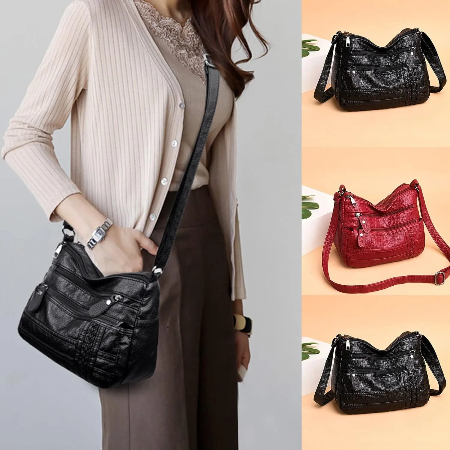Women's Trendy Purses Vegan Leather Hobo Handbags Lightweight Quilted Leather Handbags for Women Gifts for Mom(Black)