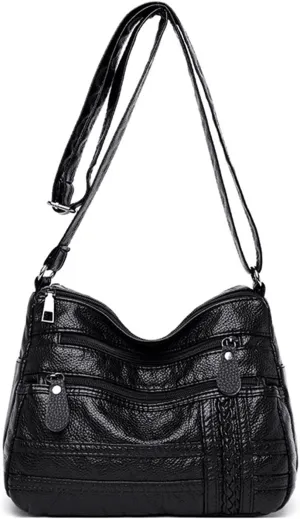 Women's Trendy Purses Vegan Leather Hobo Handbags Lightweight Quilted Leather Handbags for Women Gifts for Mom(Black)