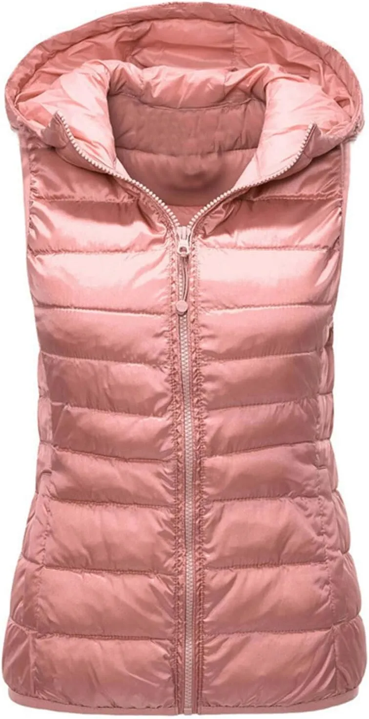 Women's Vests for Fall Winter Lightweight Hooded Vest Warm Coats Sleeveless Down Jacket Water Resistant Puffer Vest