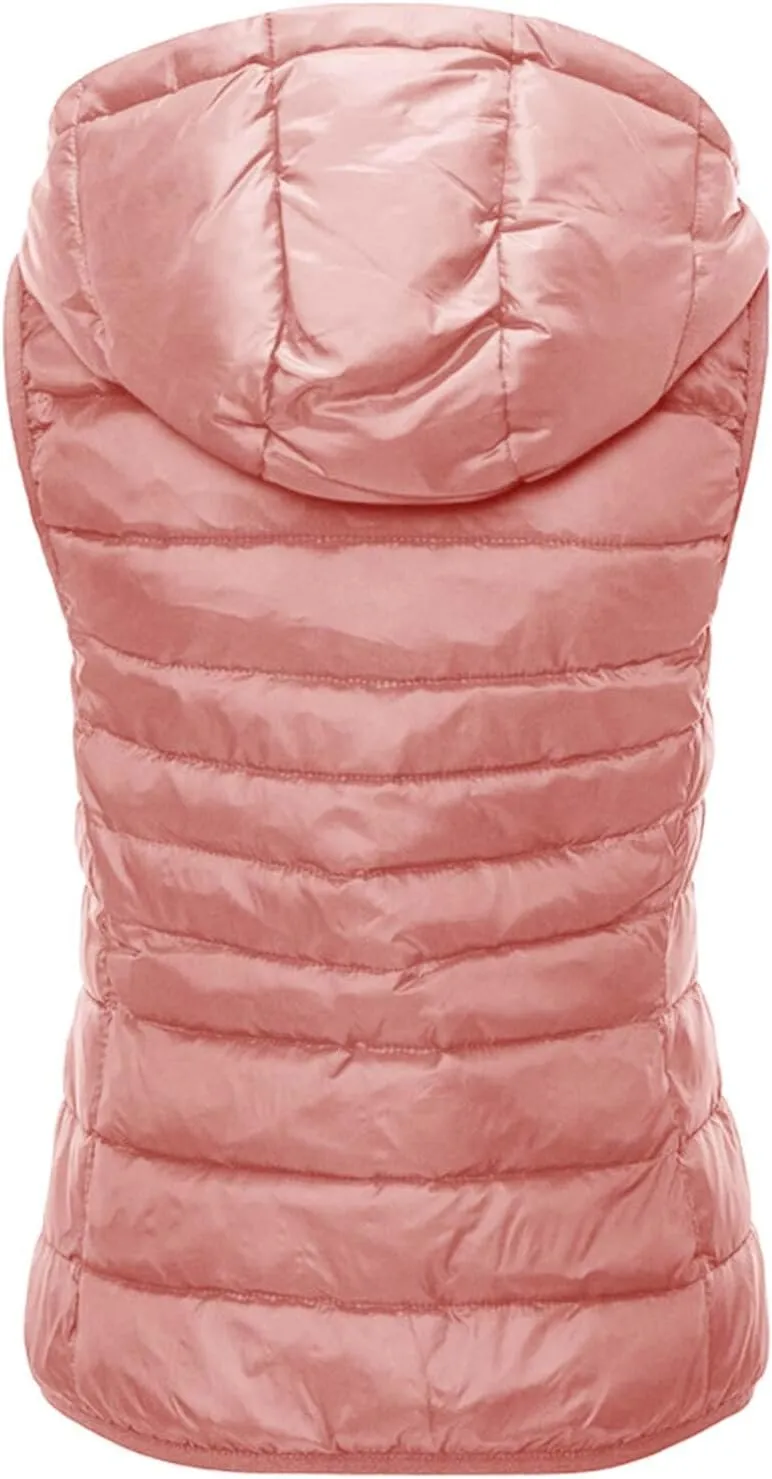 Women's Vests for Fall Winter Lightweight Hooded Vest Warm Coats Sleeveless Down Jacket Water Resistant Puffer Vest