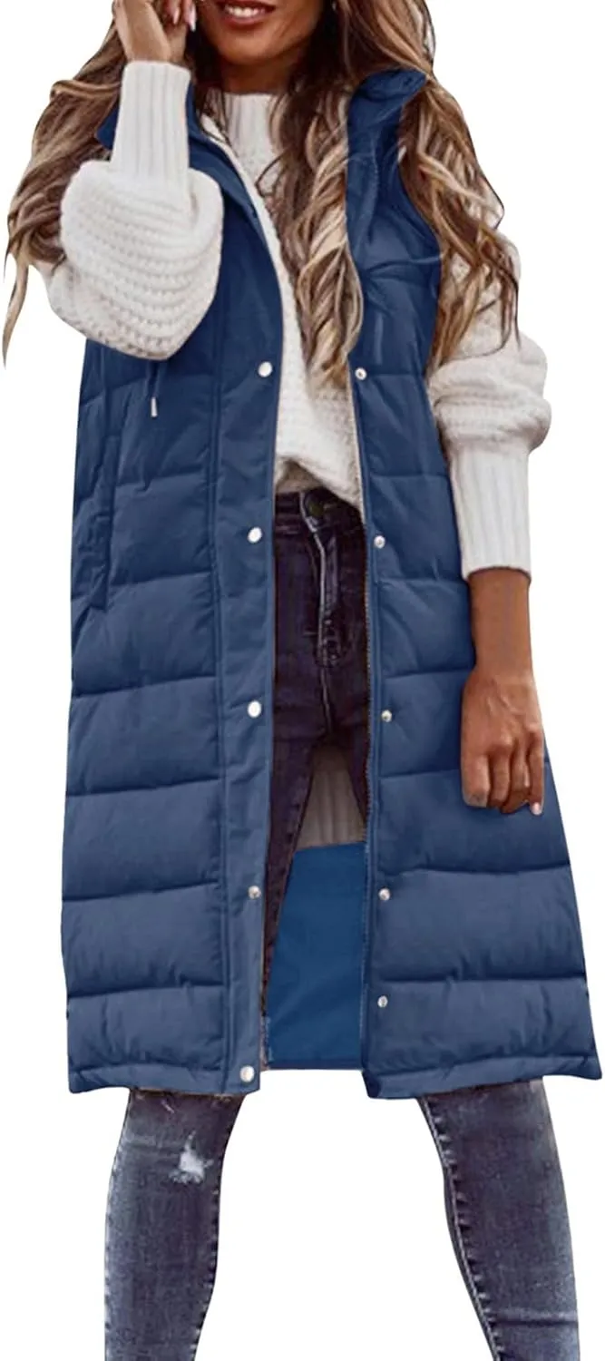 Womens Vests Outerwear Jacket Hooded Windproof Winter Coat with Recycled Insulation Down Jacket Coats with Pockets