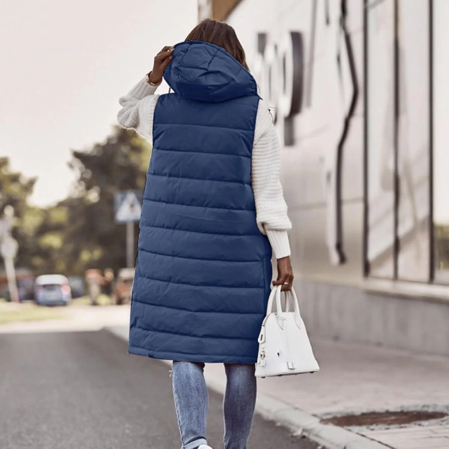 Womens Vests Outerwear Jacket Hooded Windproof Winter Coat with Recycled Insulation Down Jacket Coats with Pockets