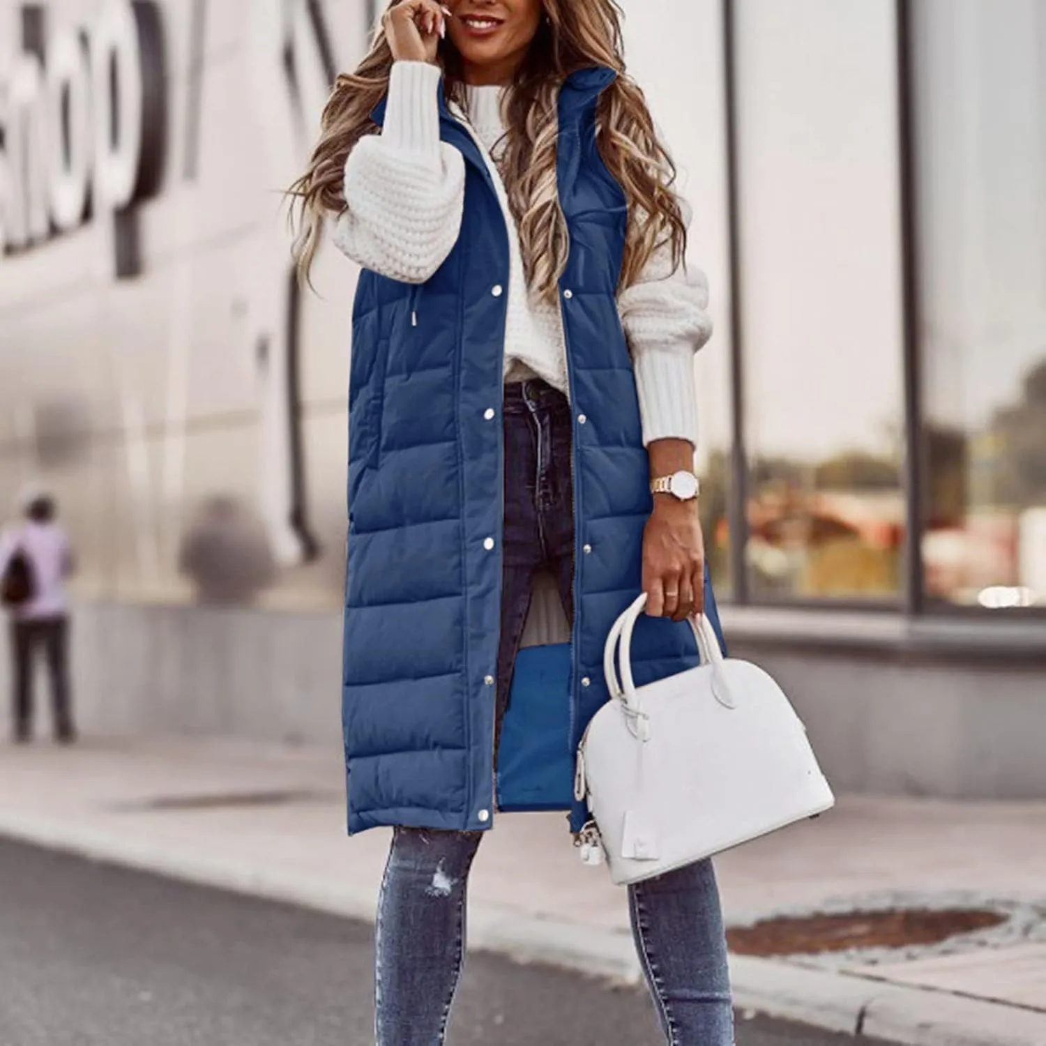 Womens Vests Outerwear Jacket Hooded Windproof Winter Coat with Recycled Insulation Down Jacket Coats with Pockets