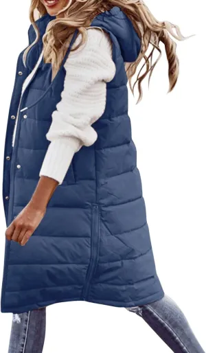 Womens Vests Outerwear Jacket Hooded Windproof Winter Coat with Recycled Insulation Down Jacket Coats with Pockets