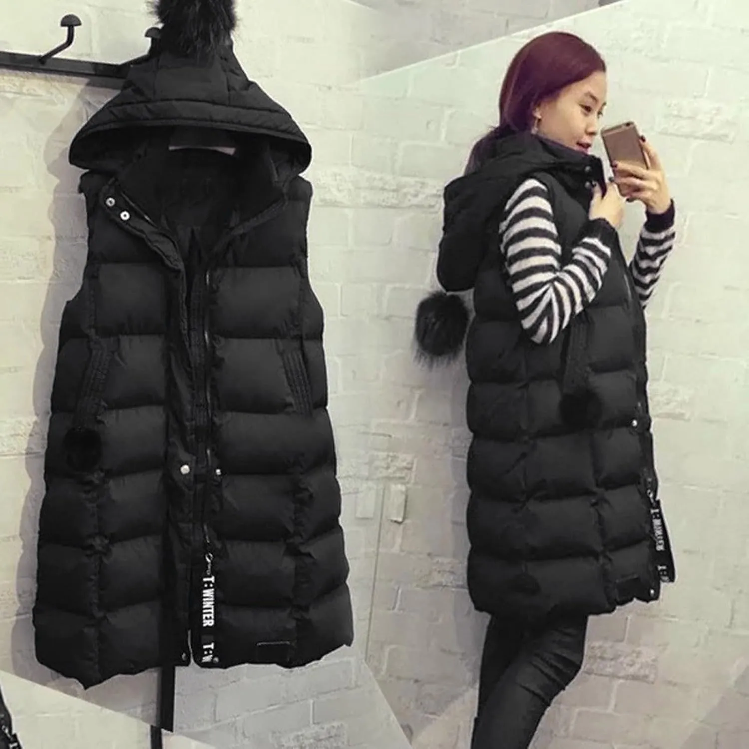 Womens Vests Outerwear Jacket Hooded Windproof Winter Coat with Recycled Insulation Down Jacket Coats with Pockets
