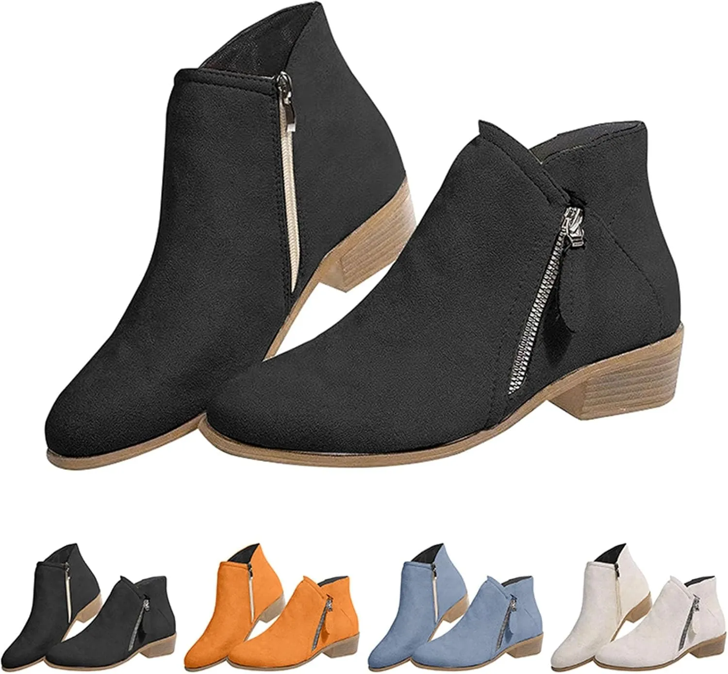 Womens Winter Boots Ankle Brown Booties Women Oxford Boots for Women Ankle Bootie for Women Low Heel Comfy Soft Cover Heel Cut Out Chunky Stacked Heel Slip on