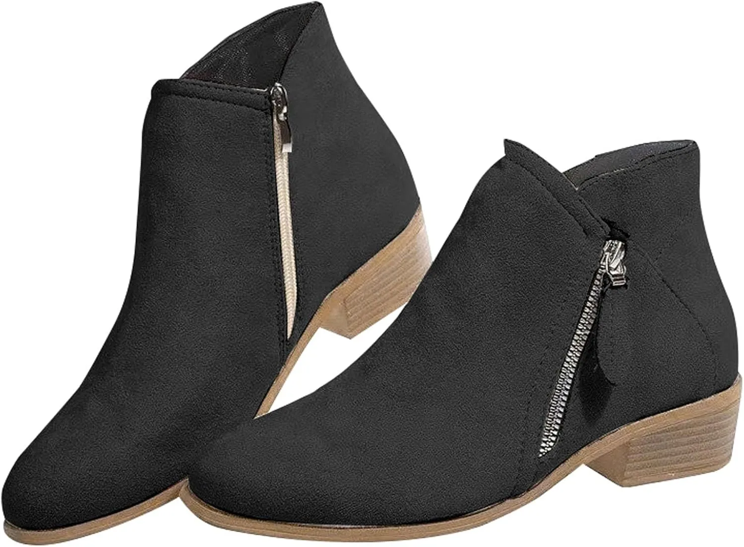 Womens Winter Boots Ankle Brown Booties Women Oxford Boots for Women Ankle Bootie for Women Low Heel Comfy Soft Cover Heel Cut Out Chunky Stacked Heel Slip on
