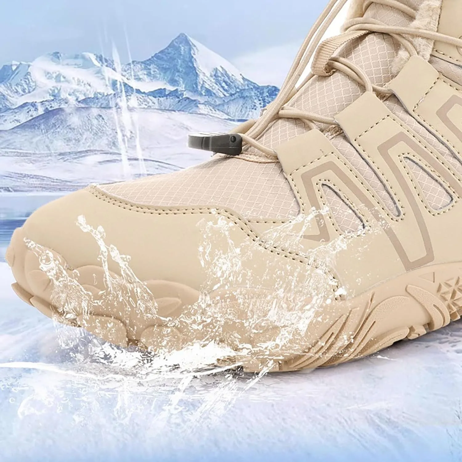 Womens Winter Sport Waterproof Boots Snow Boots Fur Lined Warm Ankle Boots Slip On Fuzzy Hiking Booties