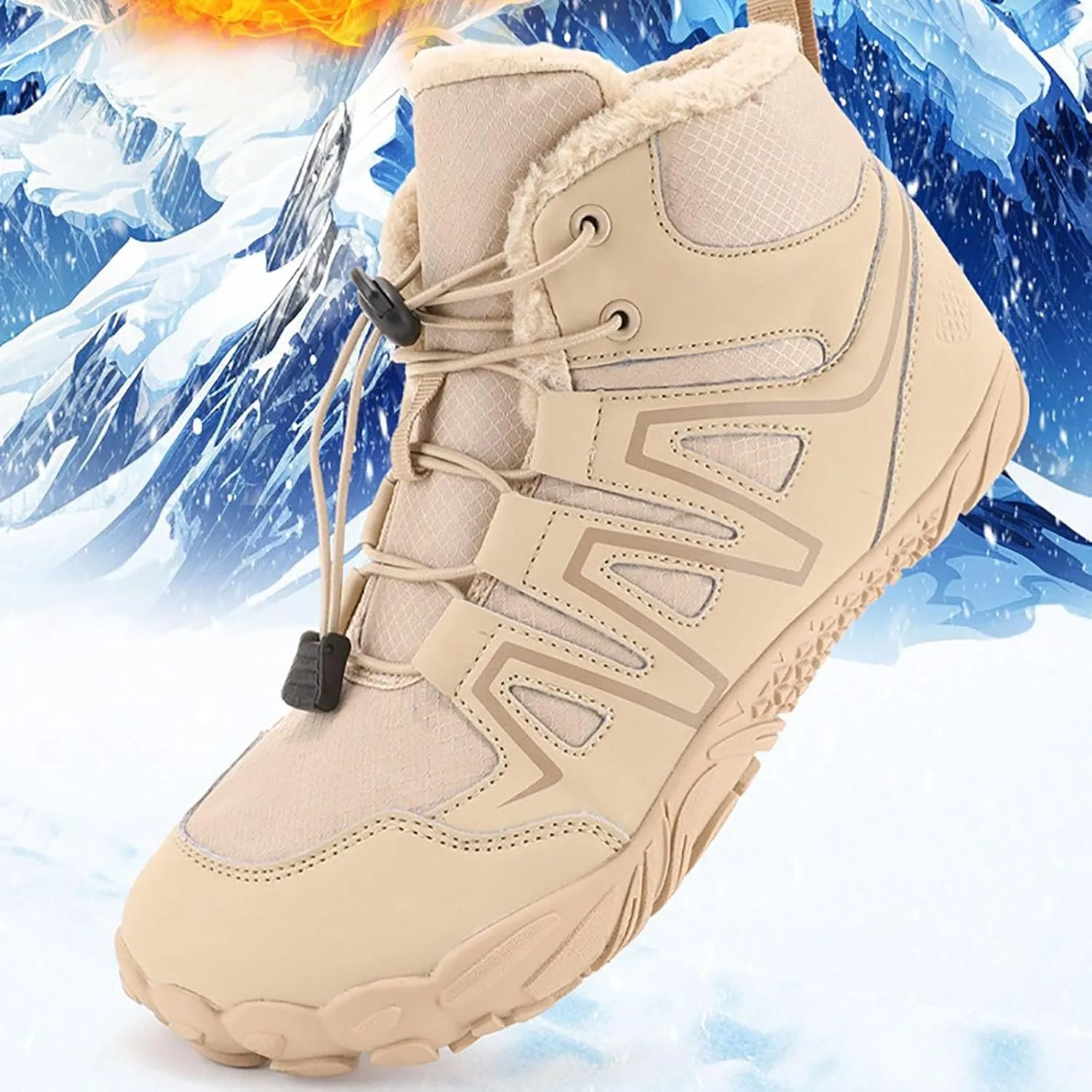 Womens Winter Sport Waterproof Boots Snow Boots Fur Lined Warm Ankle Boots Slip On Fuzzy Hiking Booties