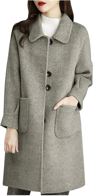 Wool Pea Coats for Women Winter Coats Double Breasted Lapel Casual Open Front Cardigan Elegant Mid-Long Trench Coats