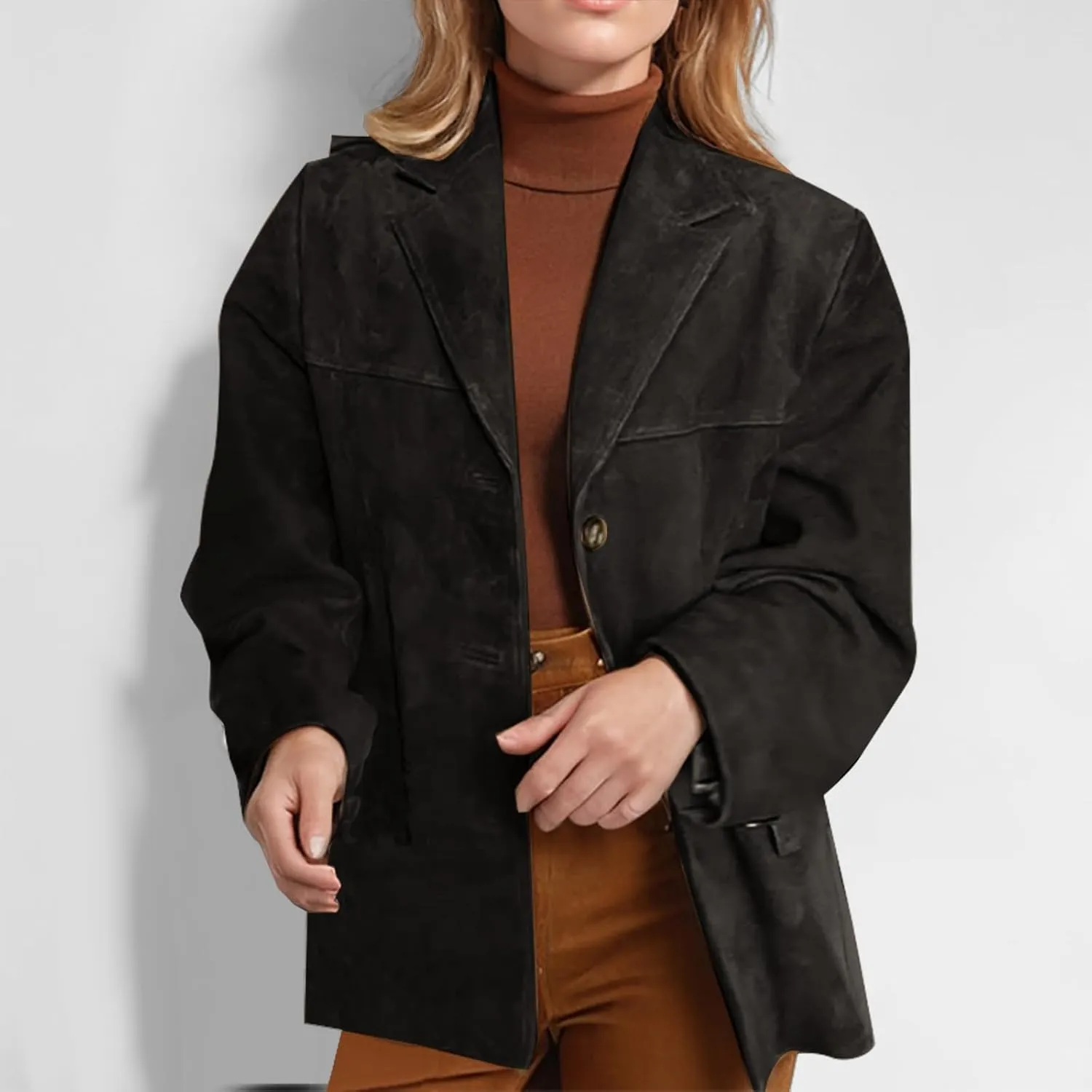 Work Business Suede Jackets for Women Faux Leather Jacket Blazer Y2k Outerwear Winter Ladies Vintage Blazer Jackets