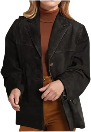 Work Business Suede Jackets for Women Faux Leather Jacket Blazer Y2k Outerwear Winter Ladies Vintage Blazer Jackets
