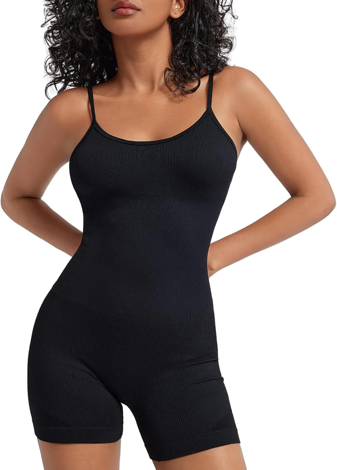 Workout Jumpsuits for Women Seamless One Piece Spaghetti Strap Yoga Shorts Rompers Sleeveless Outfits