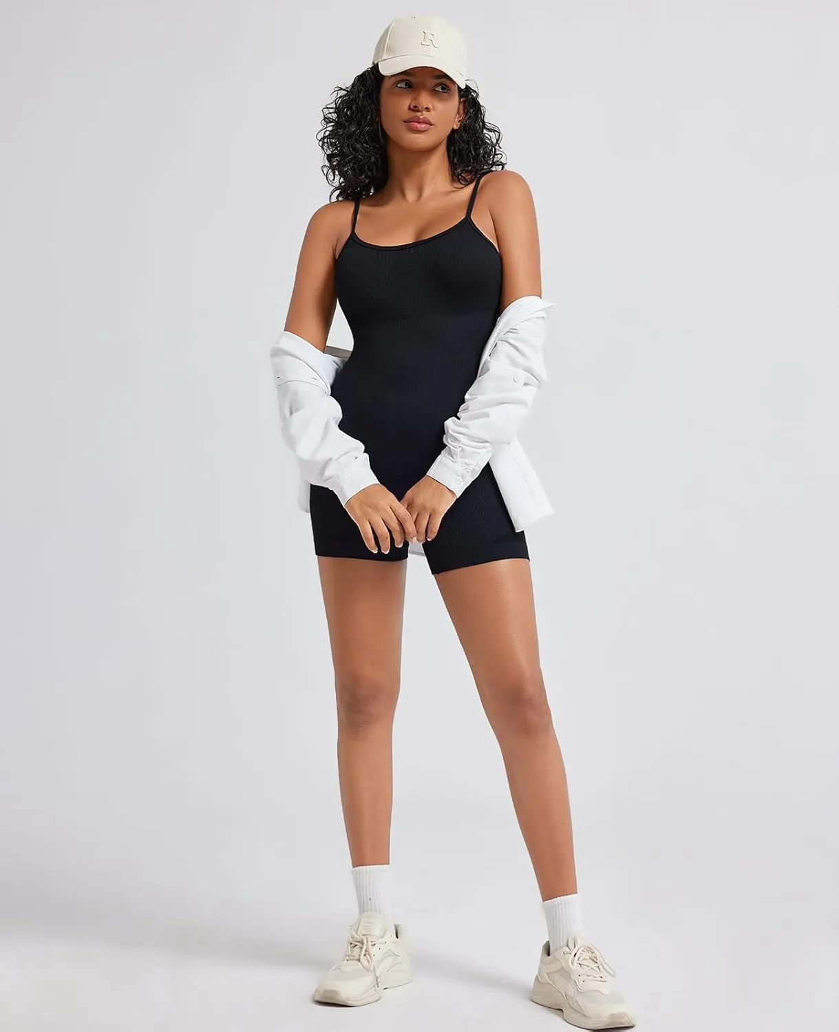 Workout Jumpsuits for Women Seamless One Piece Spaghetti Strap Yoga Shorts Rompers Sleeveless Outfits