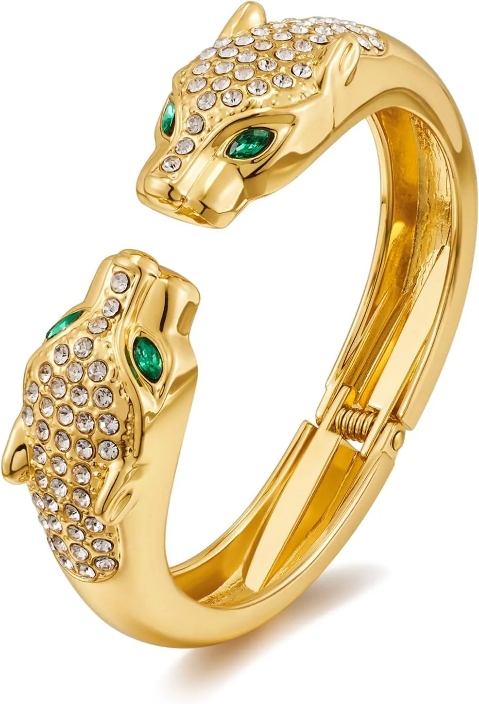 WOWORAMA Gold Panther Bracelets for Women Double Leopard Head Bangle Bracelets Crystal Chunky Hinged Cuff Bracelet Vintage Animal Leopard Statement Bracelet