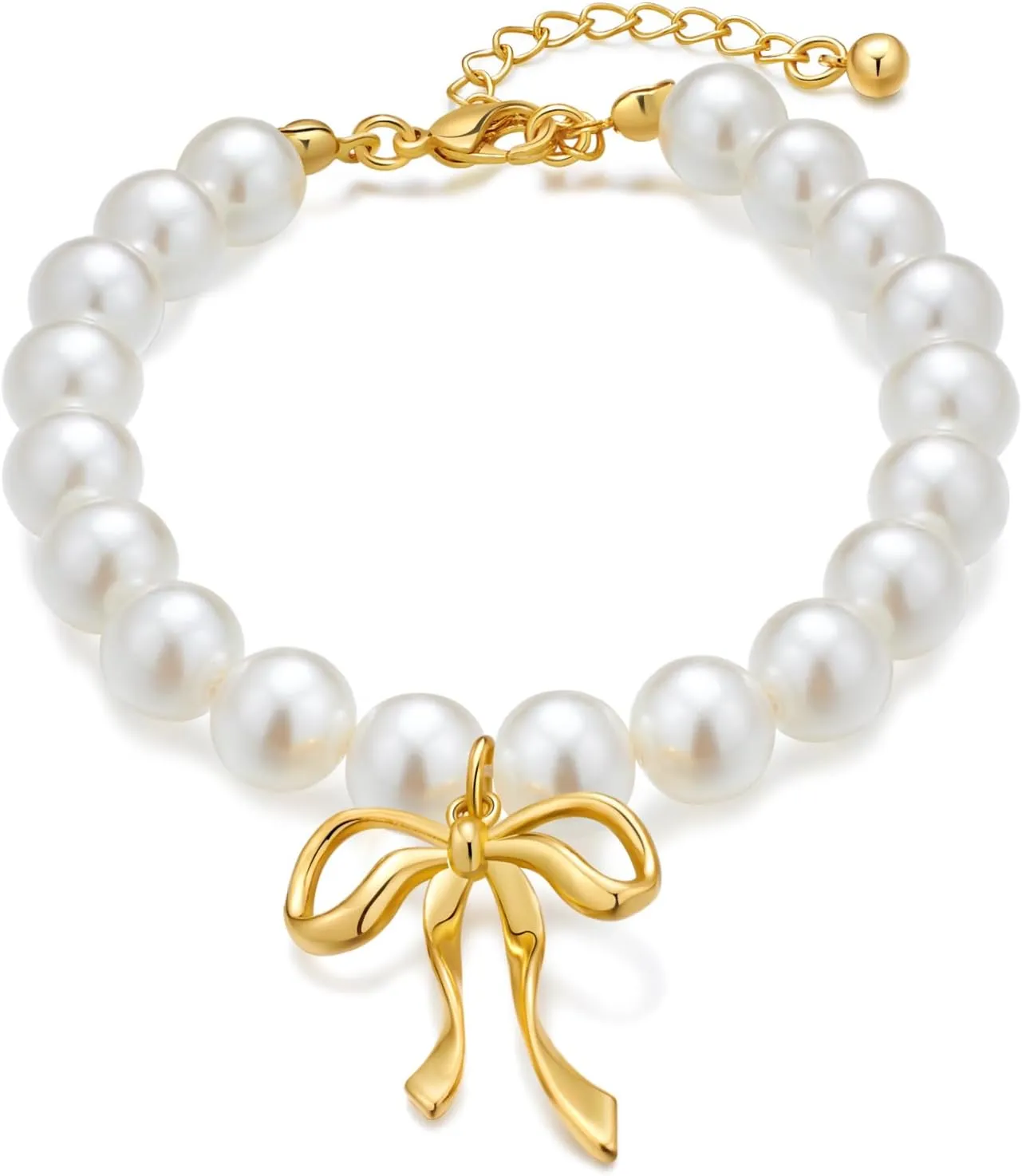 WOWORAMA Pearl Bow Bracelet for Women Simulated Baroque Pearl Bracelet Adjustable Gold Pearl Bracelets Summer Bracelet Jewelry