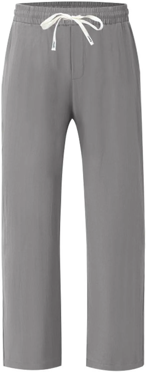 Xiaojmake Baggy Cotton Linen Sweatpants for Men Drawstring Lounge Trouser Pant Loose Fit Comfort Breathable Long Casual Pants