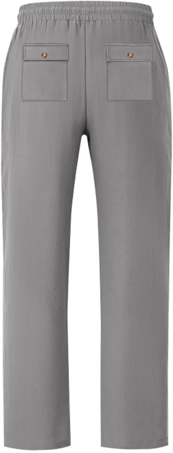 Xiaojmake Baggy Cotton Linen Sweatpants for Men Drawstring Lounge Trouser Pant Loose Fit Comfort Breathable Long Casual Pants
