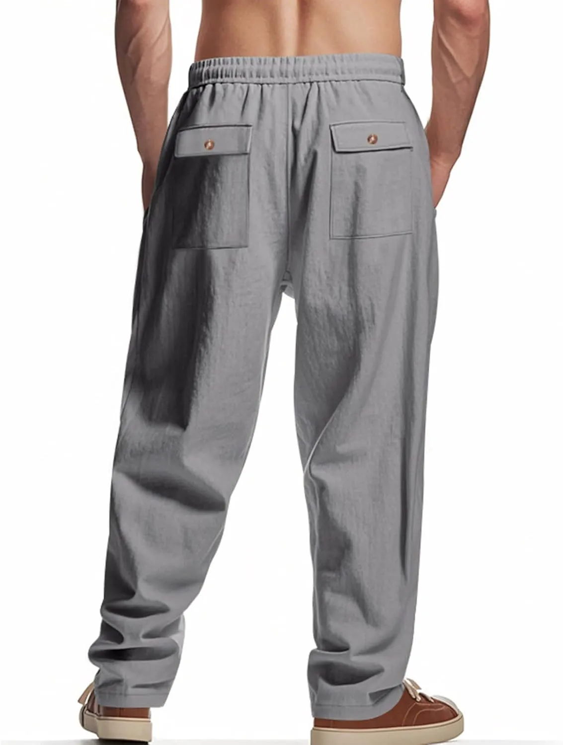 Xiaojmake Baggy Cotton Linen Sweatpants for Men Drawstring Lounge Trouser Pant Loose Fit Comfort Breathable Long Casual Pants