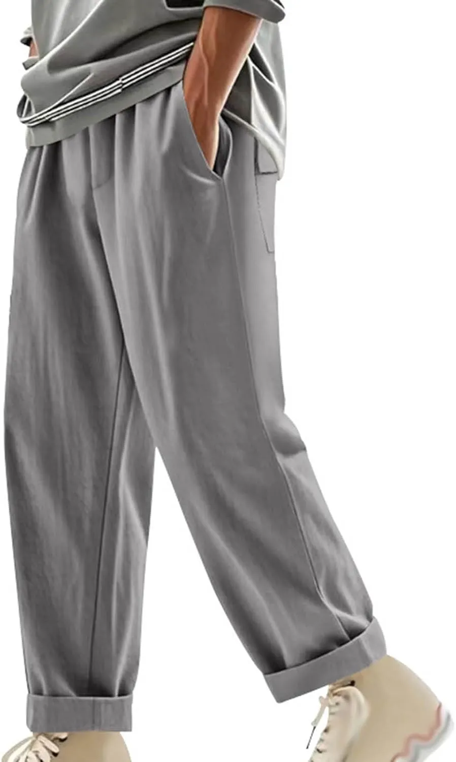 Xiaojmake Baggy Cotton Linen Sweatpants for Men Drawstring Lounge Trouser Pant Loose Fit Comfort Breathable Long Casual Pants