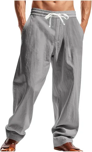 Xiaojmake Baggy Cotton Linen Sweatpants for Men Drawstring Lounge Trouser Pant Loose Fit Comfort Breathable Long Casual Pants