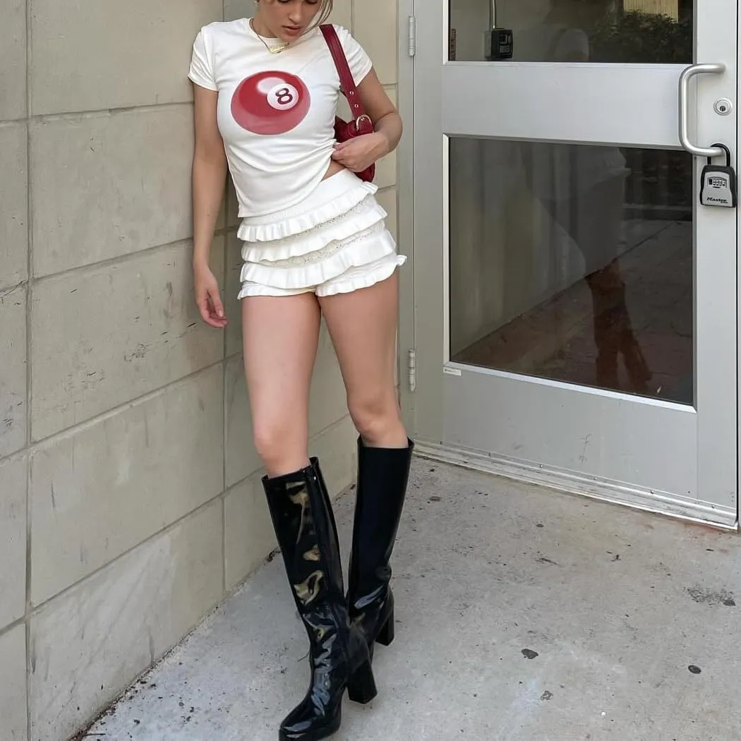 Y2K Baby Tees Women Short Sleeve Fitted Cropped Tops E Girl Funny Aesthetic Graphic T Shirt 2000s Summer Clohtes