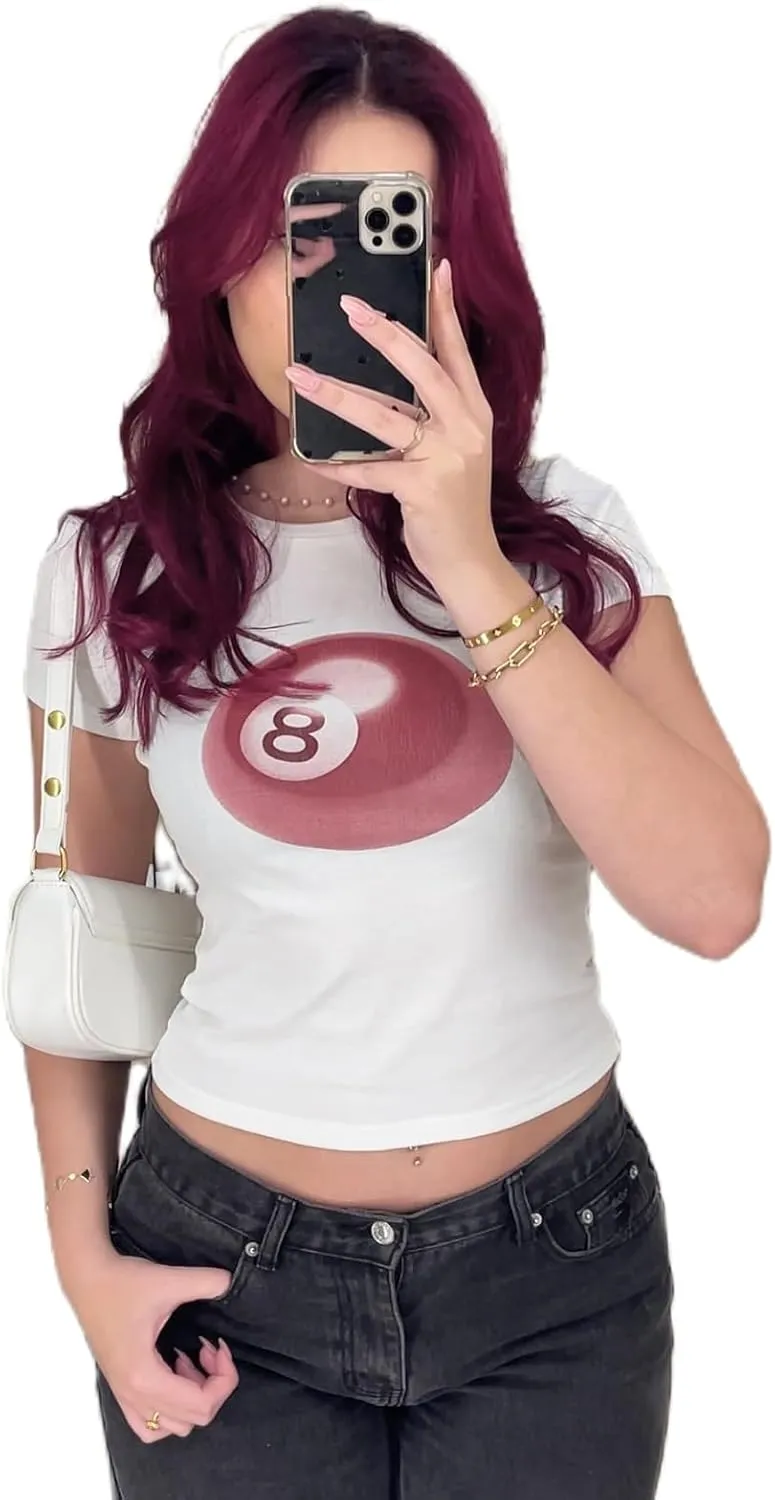 Y2K Baby Tees Women Short Sleeve Fitted Cropped Tops E Girl Funny Aesthetic Graphic T Shirt 2000s Summer Clohtes