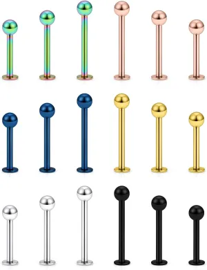 Yaalozei 20G 16G 14G 12G Lip Labret Medusa Monroe Rings Studs Surgical Steel Tragus Helix Cartilage Earring Stud Rings Piercing Jewelry Bar Length 8mm 10mm 12mm Mix Color 18PCS
