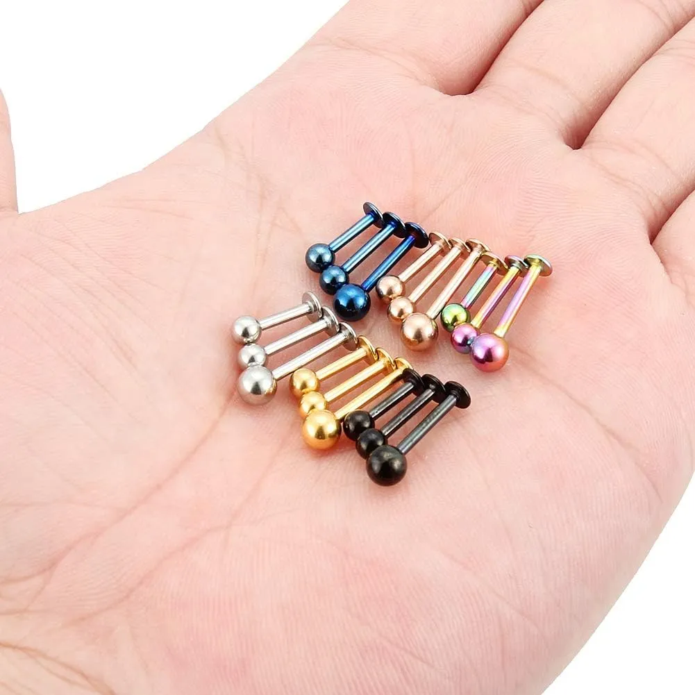 Yaalozei 20G 16G 14G 12G Lip Labret Medusa Monroe Rings Studs Surgical Steel Tragus Helix Cartilage Earring Stud Rings Piercing Jewelry Bar Length 8mm 10mm 12mm Mix Color 18PCS