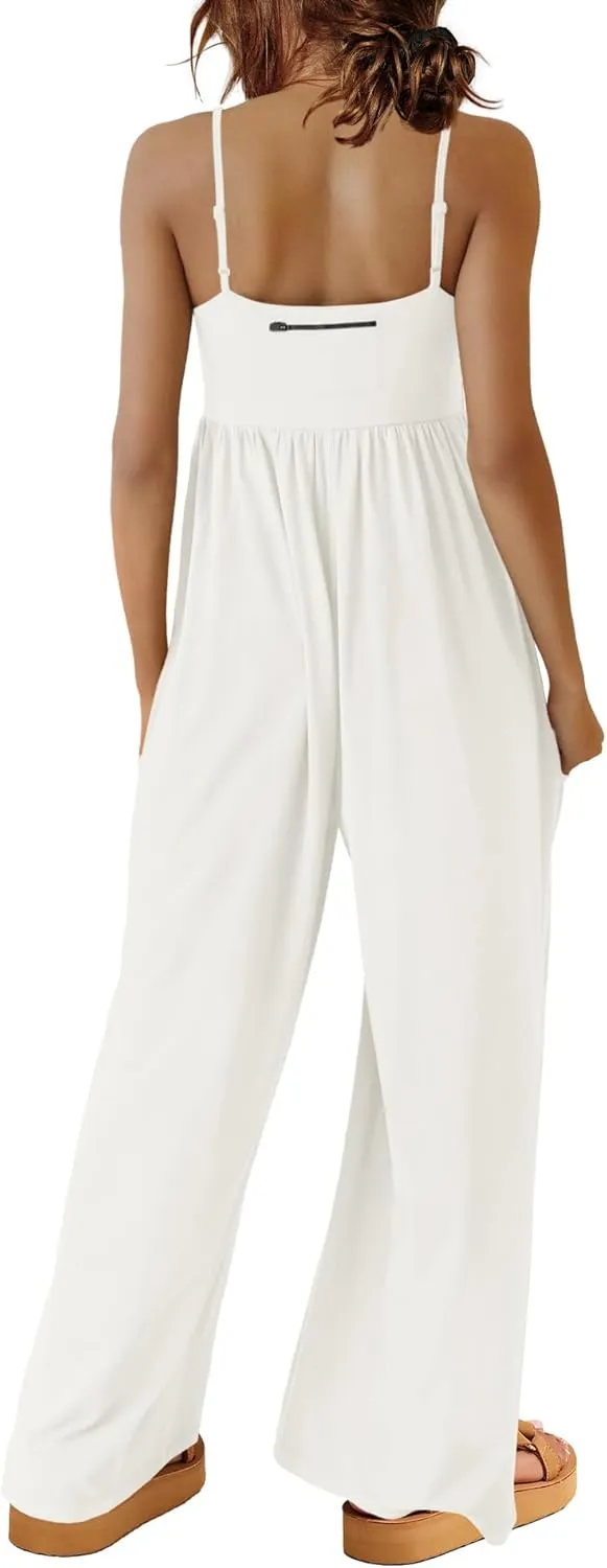 Yanekop Womens Overalls Loose Fit Spaghetti Strap Wide Leg Jumpsuit Summer workout One Piece Jumpsuits with Pockets