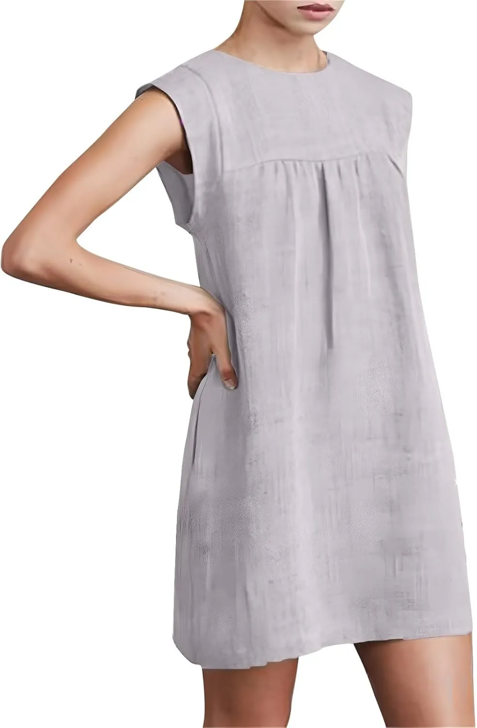 yardsong Linen Dresses for Women 2025 Summer Cap Sleeve Round Neck Mini Dress Casual Loose Trendy Vacation Beach Dress