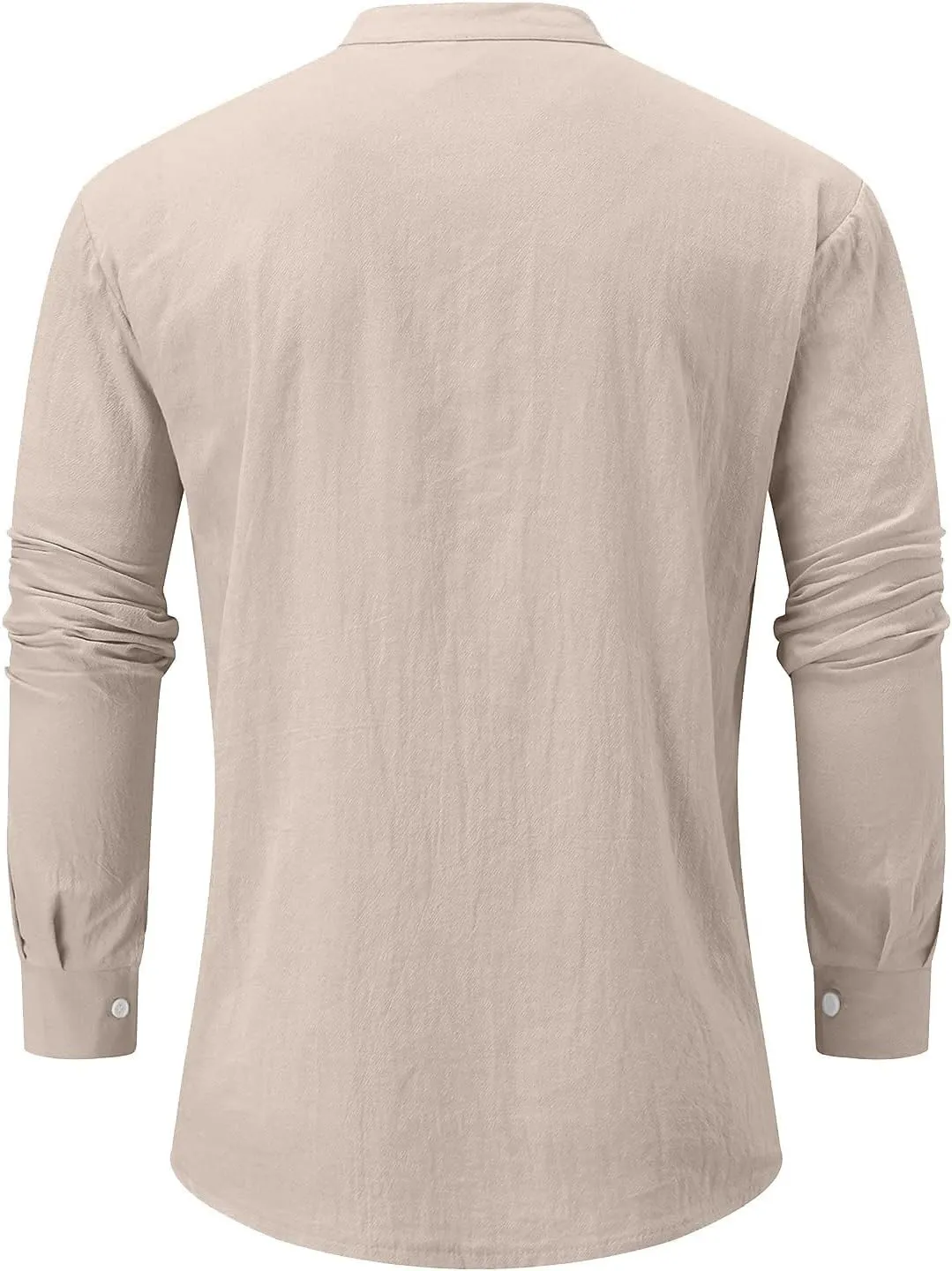 Ymosrh Long Sleeve Shirts Men's Casual Cotton Linen Solid Color Shirts Loose Stand Collar Shirts Dress for Men