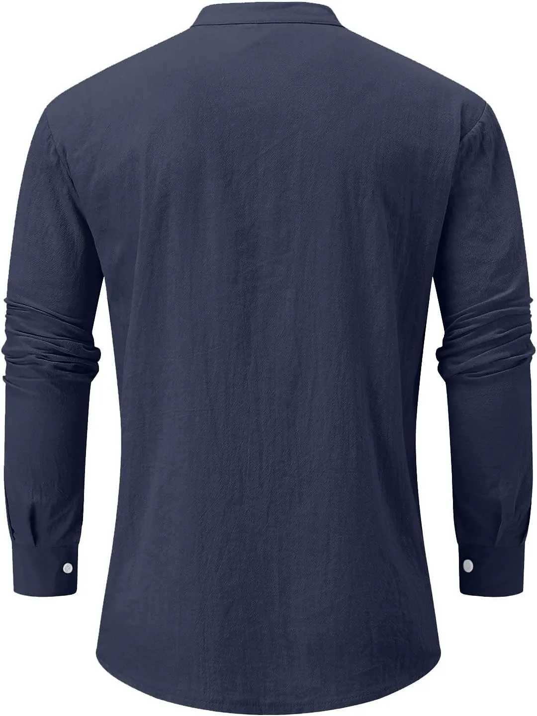 Ymosrh Long Sleeve Shirts Men's Casual Cotton Linen Solid Color Shirts Loose Stand Collar Shirts Dress for Men