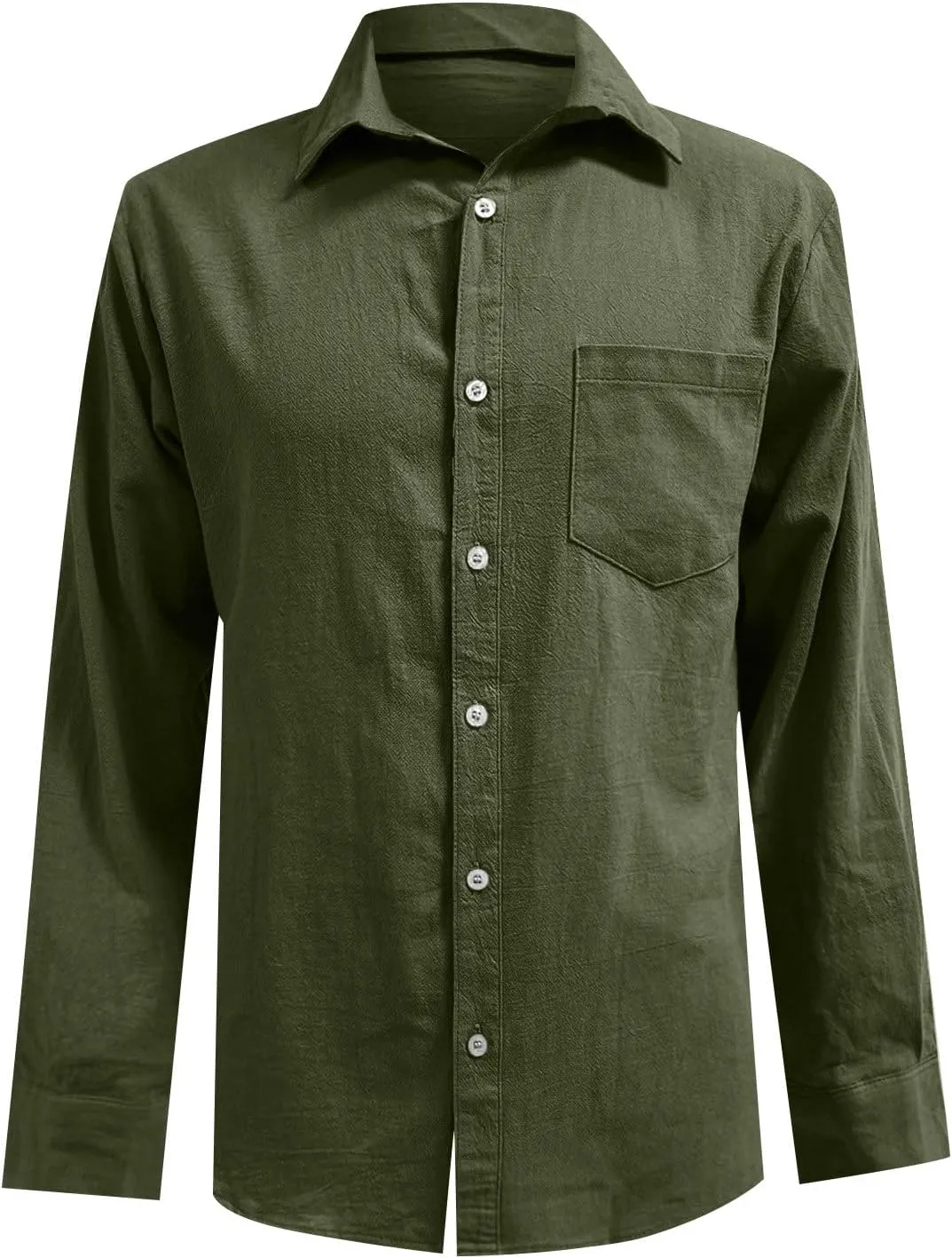 Ymosrh Men's Shirts Spring Summer Casual Cotton Linen Solid Color Long Sleeve Shirts Loose Stand Collar Shirts