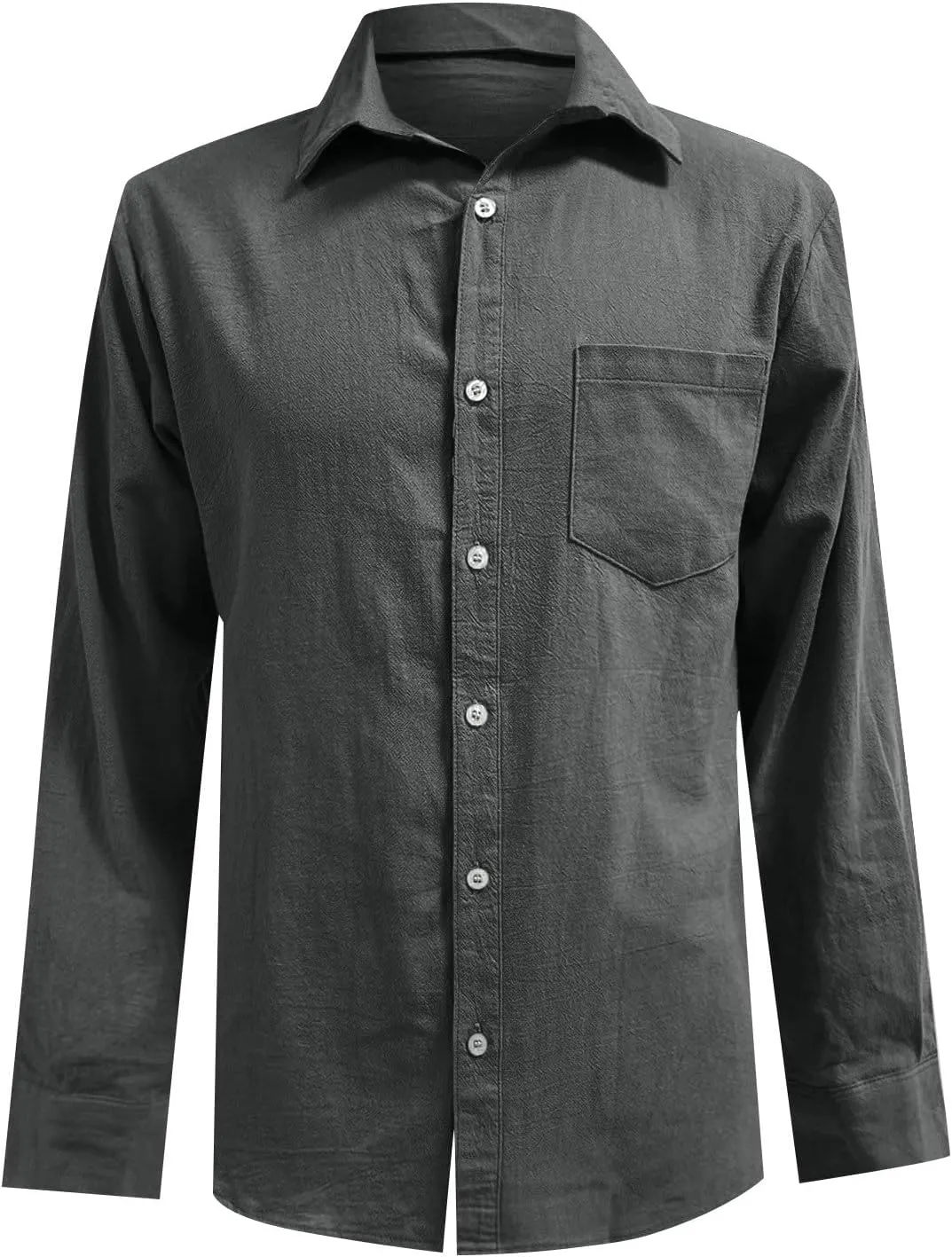 Ymosrh Men's Shirts Spring Summer Casual Cotton Linen Solid Color Long Sleeve Shirts Loose Stand Collar Shirts