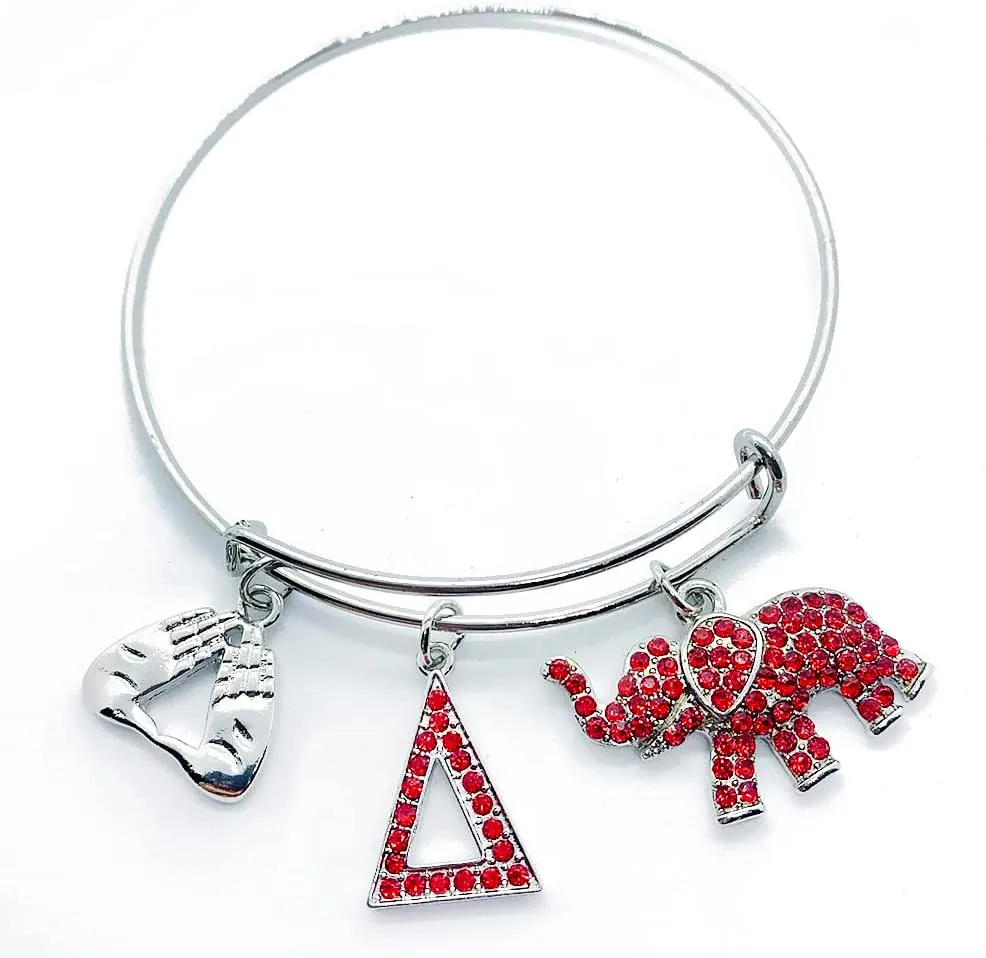 Youngsome Red rhinestone metal Elephant Metal Pendant sorority adjustable wire bangle bracelet