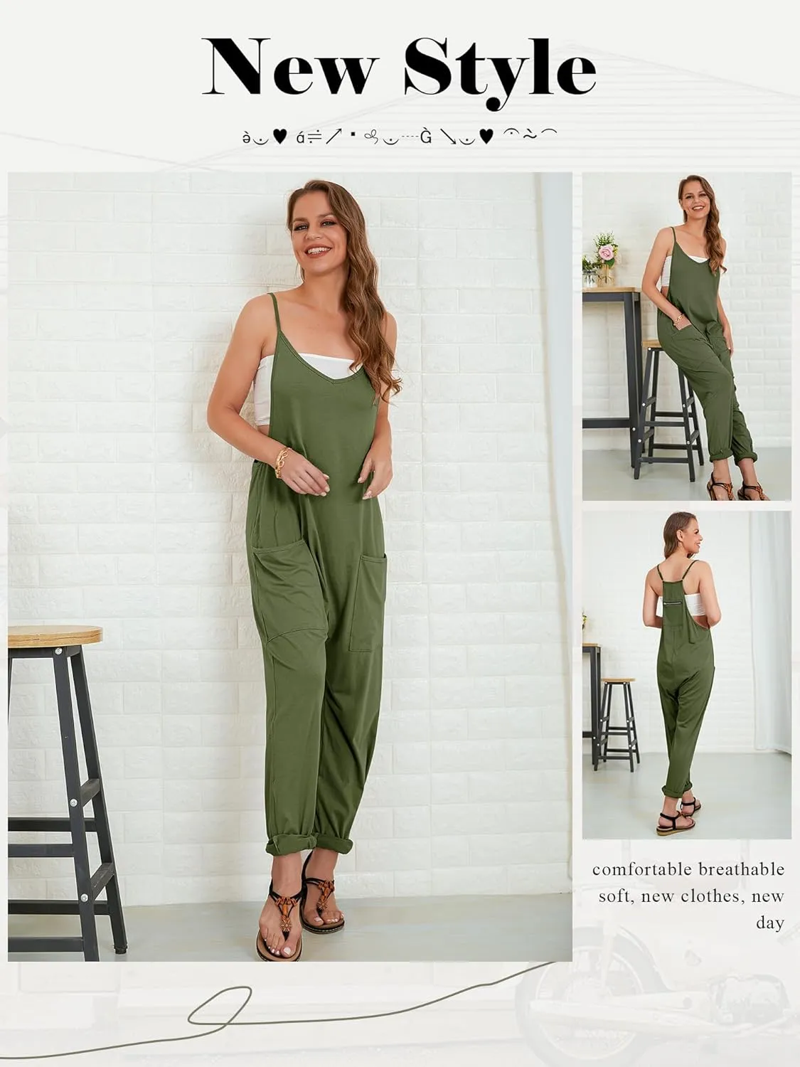 Ytfsrukp Womens Loose Casual V Neck Sleeveless Jumpsuits Adjustable Spaghetti Straps Harem Long Pants Overalls with Pockets