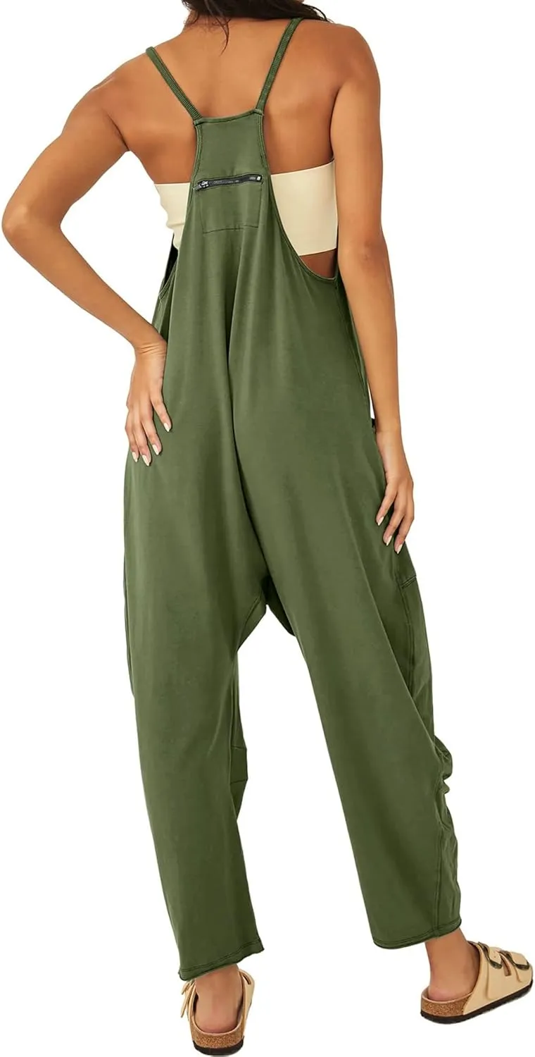 Ytfsrukp Womens Loose Casual V Neck Sleeveless Jumpsuits Adjustable Spaghetti Straps Harem Long Pants Overalls with Pockets