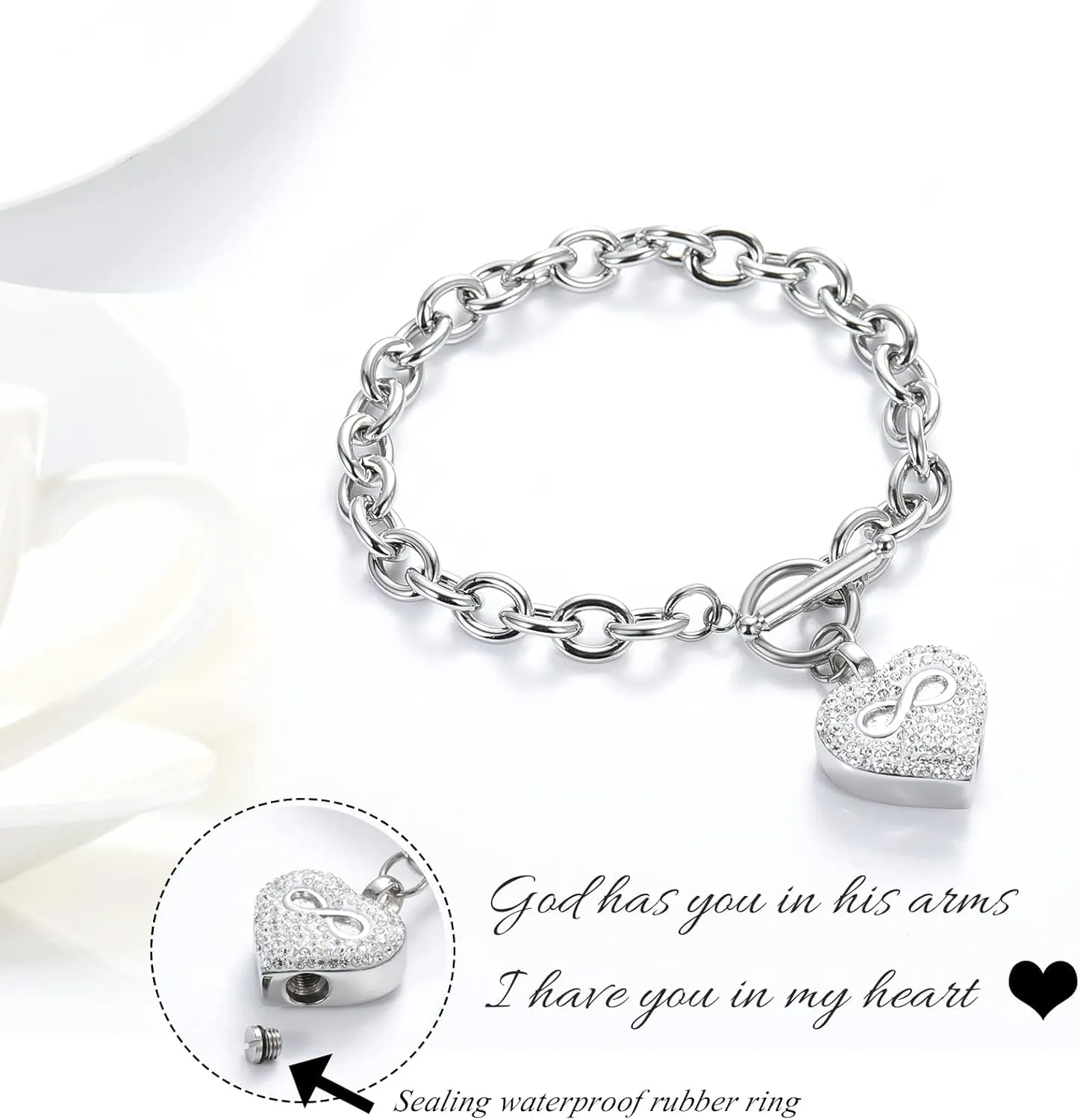 zeqingjw Infinity Heart Cremation Bracelet for Ashes - Stainless Steel Urn Bangles for Pet/Human Ashes - Memorial Keepsake Ash Jewelry