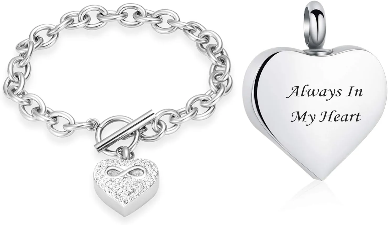 zeqingjw Infinity Heart Cremation Bracelet for Ashes - Stainless Steel Urn Bangles for Pet/Human Ashes - Memorial Keepsake Ash Jewelry