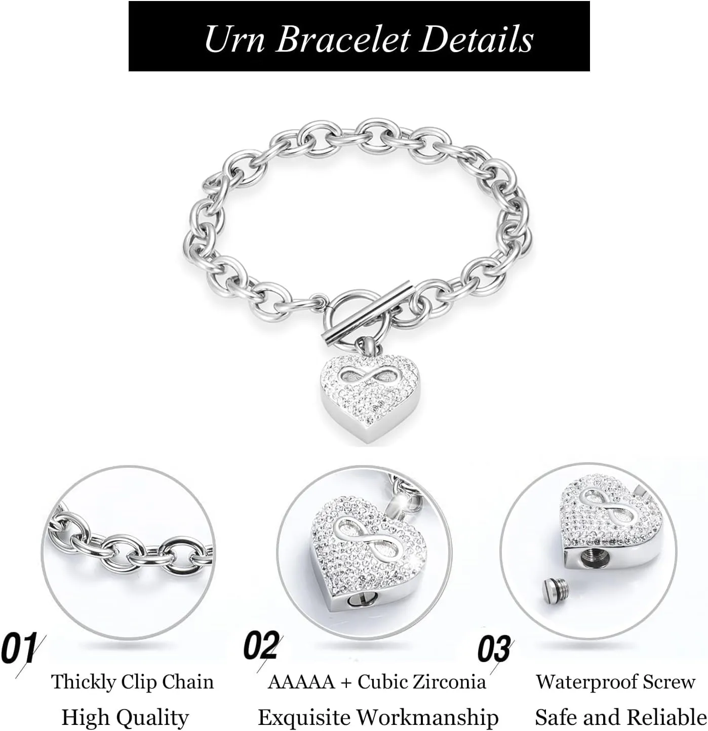 zeqingjw Infinity Heart Cremation Bracelet for Ashes - Stainless Steel Urn Bangles for Pet/Human Ashes - Memorial Keepsake Ash Jewelry