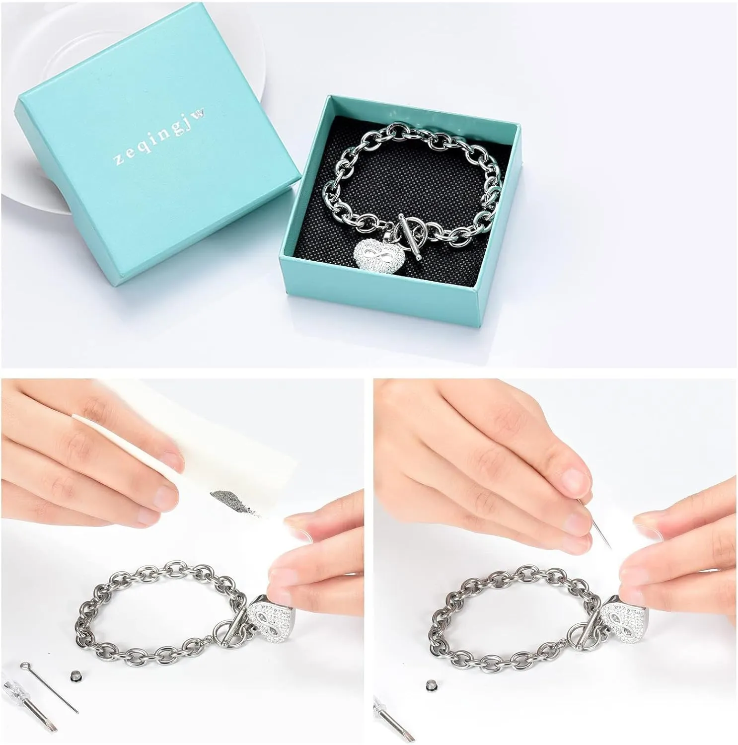zeqingjw Infinity Heart Cremation Bracelet for Ashes - Stainless Steel Urn Bangles for Pet/Human Ashes - Memorial Keepsake Ash Jewelry
